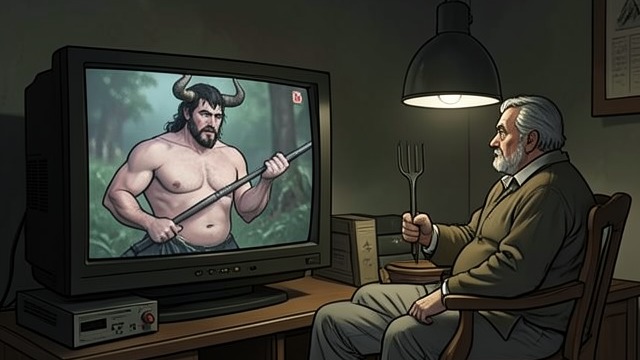 The Horned Figure on Screen from "The Death of Bunny Munro". The Horned Figure on Screen Violence made visible Bunny watches CCTV footage of a bare-chested man with horns and a garden fork.