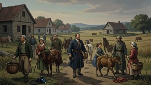 Communal Life Dispersed from "Harvest". Communal Life Dispersed A social order erased The families depart with their animals and possessions, leaving homes and fields without their customary workers.