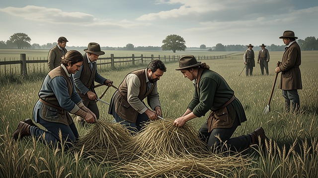 The Last Sheaf from "Harvest". The Last Sheaf Collective labor The villagers cut the final barley together, assigning tasks across generations.