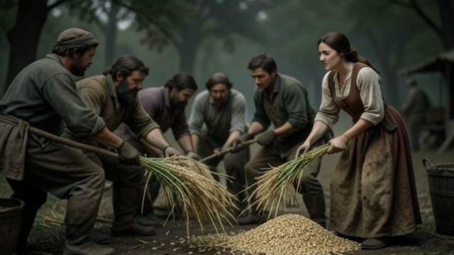 A Subsistence Harvest from "Harvest". A Subsistence Harvest Shared work The Village gathers to cut barley, divide labor, and prepare food for the coming year.