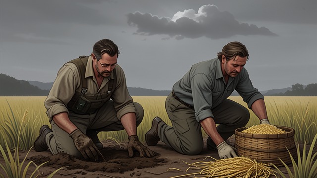 Harvest Companions from "Harvest". Harvest Companions Working side by side Walter Thirsk and John Carr labor within the village’s shared harvest customs.