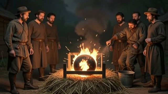 The Burning Farm from "Harvest". The Burning Farm Fire takes hold A smoldering Moonball ignites dry nesting material, then hay and roof timbers.