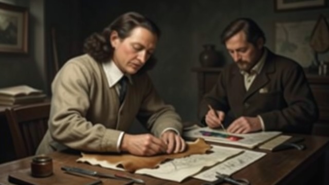 Charts and Candor from "Harvest". Charts and Candor Craft shared Walter Thirsk scrapes and stretches calfskin while Philip Earle makes paints and maps.