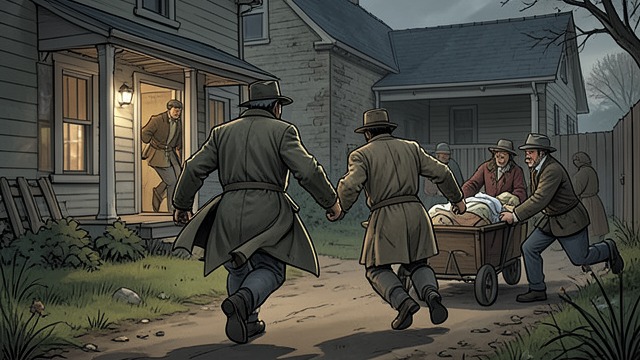 Flight Before Reckoning from "Harvest". Flight Before Reckoning Sons leave first Christopher and Thomas Derby and Brooker Higgs disappear with bundles before their families depart.
