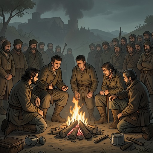 The Outsiders’ Arrival and Punishment from "Harvest". This flow follows the newcomers from their attempt to claim a place to the brutal consequences of the village’s hostility.