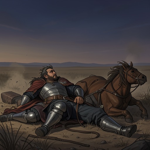 The Duel That Ends the Road from "Don Quixote". This thread follows the Knight of the White Moon's challenge, Don Quixote's defeat, and the enforced return home.