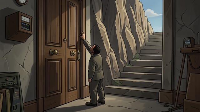The Closed Cellar Door from "The Shrinking Man". The Closed Cellar Door Freedom within sight Scott repeatedly looks toward the cellar stairs and the daylight above them.