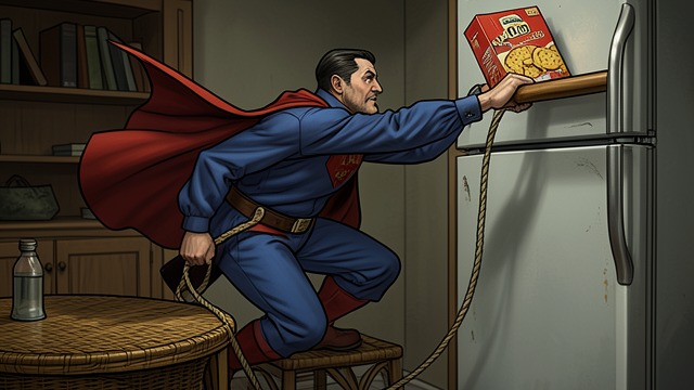 The Cracker Ascent from "The Shrinking Man". The Cracker Ascent A distant food source When Scott's bread runs out, he plans a route from the floor to the crackers atop the refrigerator.