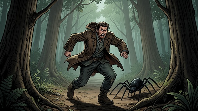 Running From the Spider from "The Shrinking Man". Running From the Spider Survival before explanation Scott repeatedly flees the black widow even when he wonders whether death would end his despair.