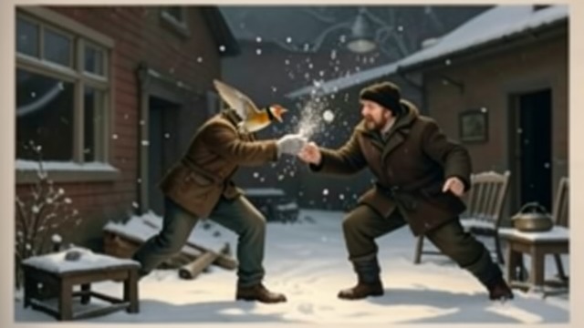 The Sparrow Attack from "The Shrinking Man". The Sparrow Attack A predator finds him A sparrow dives at Scott, knocking him into the snow and attacking with its beak.
