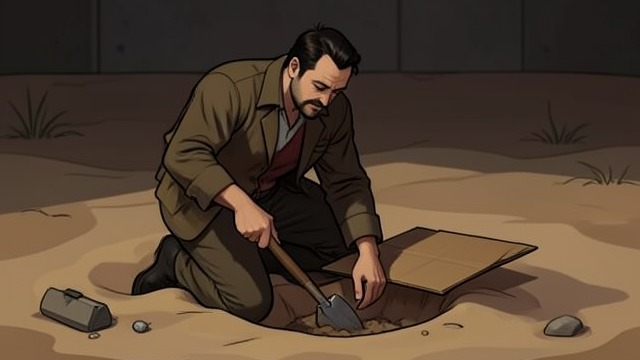 The Planned Hunt from "The Shrinking Man". The Planned Hunt A trap in the sand Scott digs a pit, braces the sewing pin inside it, and prepares a cardboard cover.