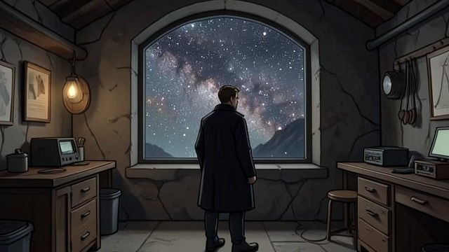 星辰是共同的参照,《缩身人》中的场景。星辰是共同的参照 熟悉的天空 斯科特·凯里仰望星辰,发现它们并未因自己的身形缩小而改变。遥远的星光让他得以与一个宇宙相连,这宇宙比他从前的身体和地窖都更为辽阔。 尺度延展,而非终结 星辰无法解决斯科特·凯里眼前的脆弱处境,却改变了他对比例的感受。人类的度量不再能界定存在或美的全部范围。