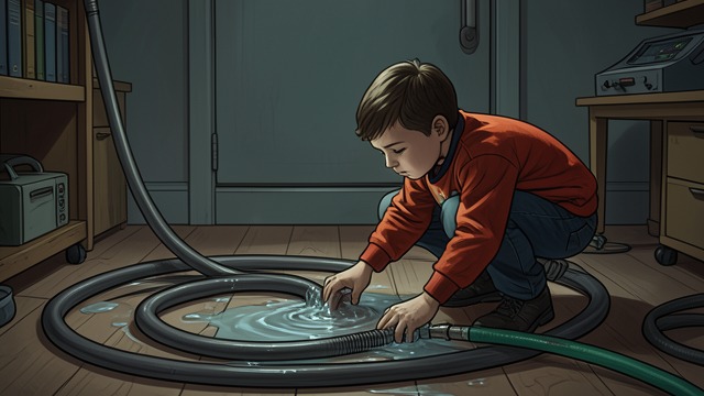 Water From the Hose from "The Shrinking Man". Water From the Hose Failed access Scott first depends on a thimble beneath a leak, then loses reliable access as he grows smaller and weaker.