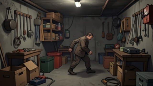 A Home with a Basement from "The Shrinking Man". A Home with a Basement Ordinary storage space The cellar begins as a place for household equipment, tools, and stored belongings.