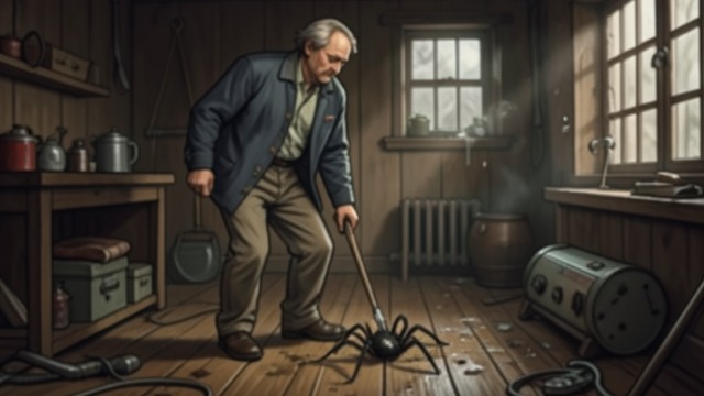 After Fear's Body Falls from "The Shrinking Man". After Fear's Body Falls A threat ended Scott stands beside the dead spider and retrieves the tool he needs to continue.