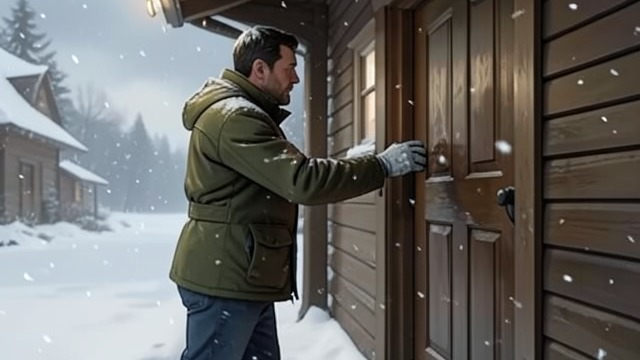 Locked Out in Snow from "The Shrinking Man". Locked Out in Snow Shelter separated by a door Scott pounds on the closed door, but his calls cannot reach the family at ordinary human volume.