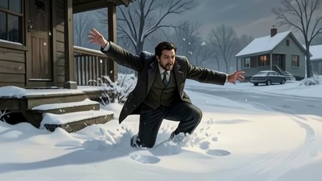The Crossing from "The Shrinking Man". The Crossing Snow as a landscape Scott jumps from the steps and sinks deeply into snow that reaches far above his body.