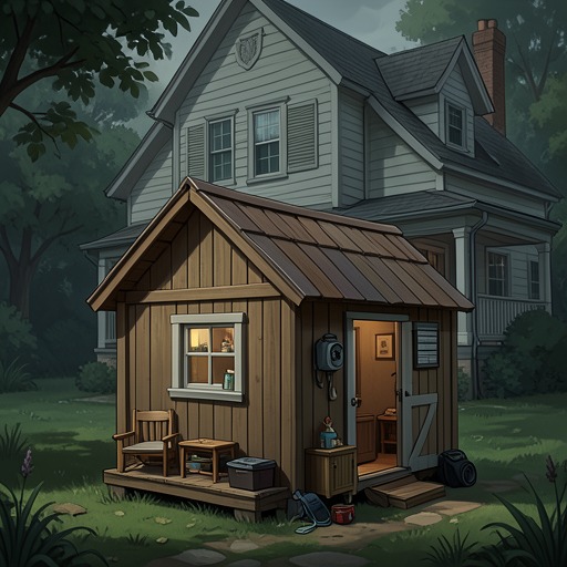 The Dollhouse as Home and Loss from "The Shrinking Man". This flow traces Scott's attempt to build a livable home at miniature scale and the loneliness revealed by its imitation of ordinary domestic life.