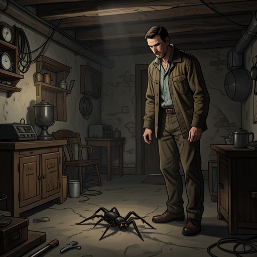The Black Widow Pursuit from "The Shrinking Man". This flow traces the cellar spider's evolution from recurring predator into the physical embodiment of Scott's fear and a danger he chooses to confront.