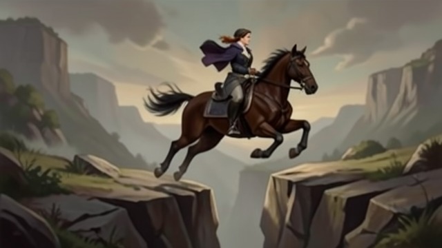 The Canyon Crossing from "Mulan". Courage Shared Black Wind jumps first The horse takes a running start and clears the apparent chasm, showing Mulan what is possible.