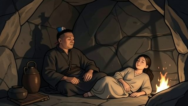 虚假的归家,《花木兰》中的场景。欲望被引向歧途 熟悉的面孔出现 白狐化作学者妻子的模样,将他引入洞穴。 伪装成舒适生活的囚禁 他醒来时发现自己身处家中,身旁是那位假妻子。食物与柔情掩盖了他遭囚禁的事实。