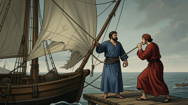 A Sail Becomes a Lifeline from "Mulan". Improvisation in Danger Mulan acts quickly She tears the sail free, knots the lines, and orders Lu Ting-Pin to blow wind into it.