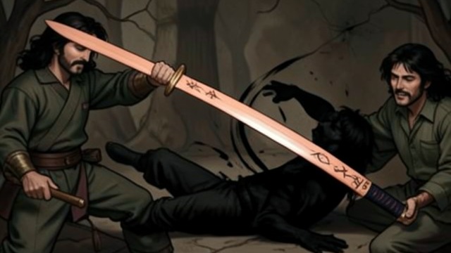 Mulan Completes the Count from "Mulan". Atonement Through Another’s Action A mortal takes up the weapon Mulan uses the peach-wood sword to kill the White Fox when Lu Ting-Pin cannot act.