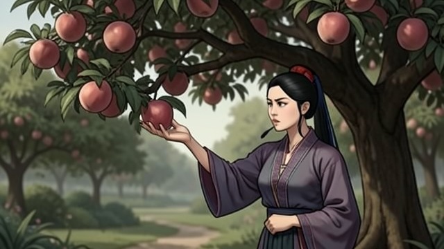 The Tree in the Garden from "Mulan". Temptation Becomes Immediate A fruit within reach Mulan finds the Queen Mother’s tree and can take a peach without the old prohibition applying to her.