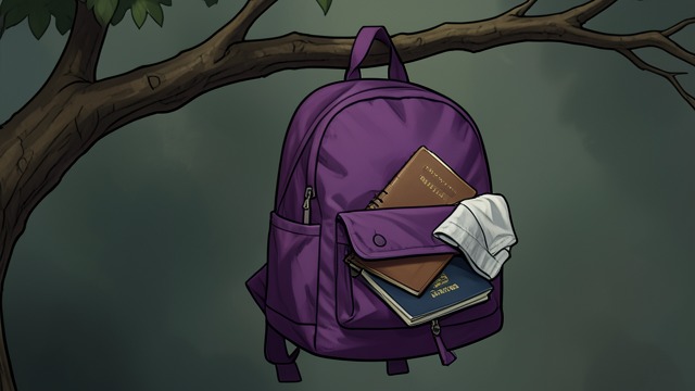 Ellie’s Hidden Belongings from "The Dry". Ellie’s Hidden Belongings A life packed to leave Falk pulls Ellie’s purple backpack from the crevice and finds clothes, money, identification, and her diary.
