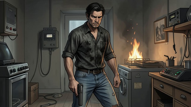 Raco’s Choice in the Flames from "The Dry". Raco’s Choice in the Flames A weapon lowered Raco faces Whitlam with his pistol, then puts it down when a struggle could send the lighter into the dry grass.