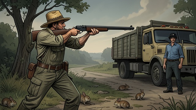 A Routine Rabbit Shoot from "The Dry". A Routine Rabbit Shoot The last confirmed meeting Luke helps Jamie Sullivan shoot rabbits, using ammunition Sullivan supplies.