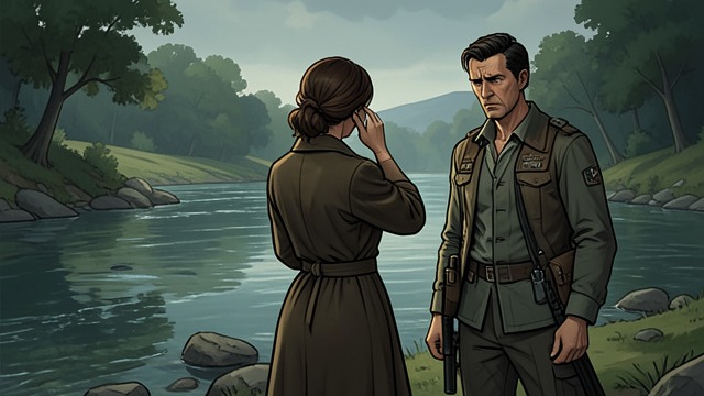 The Secret Behind the Lie from "The Dry". The Secret Behind the Lie Gretchen’s confession Gretchen explains that she was with Luke by the river when Ellie appeared.