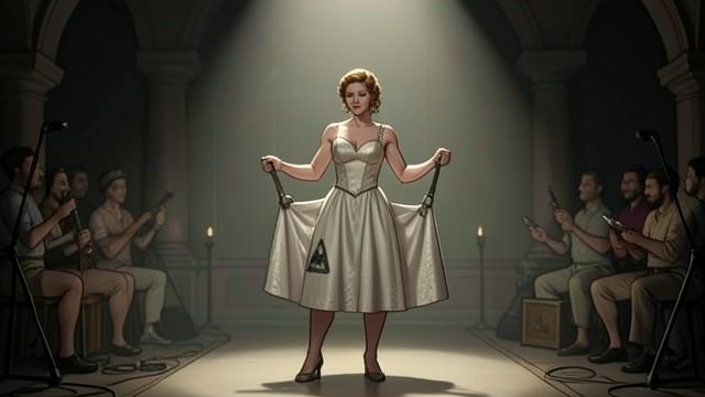 The Dress Holds from "Dumplin'". The Dress Holds A fragile success Rosie stands in the spotlight with the dress held by hidden clamps.