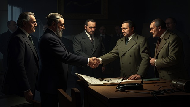 Signing at Midnight from "Munich". The Munich Settlement The Signatures The four powers sign terms requiring evacuation of the Sudetenland and international supervision.