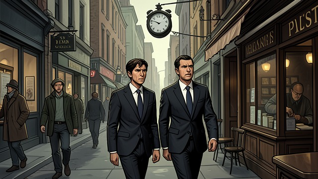 A Meeting at Dusk from "Munich". The Old Friends Meet Across the City Legat leaves his assigned post and follows Hartmann from the Führerbau to a nearby café.