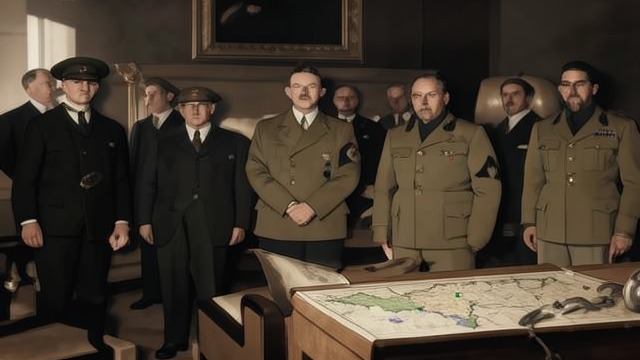The Map Explained from "Munich". Terms Presented as Final Losses Made Visible British officials show the Czechs a map marking territory to be transferred to Germany.