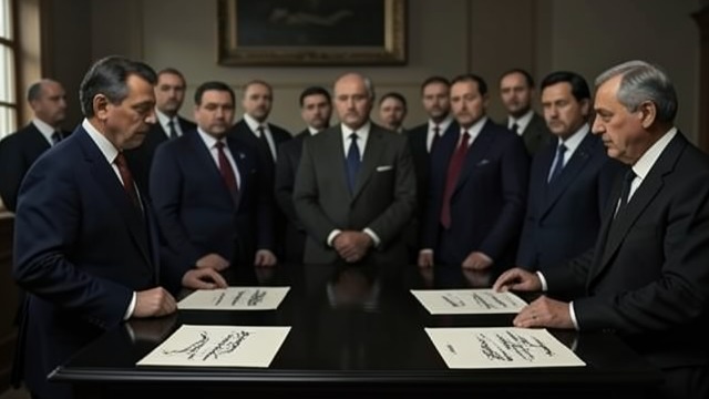 The Deal Completed from "Munich". Signatures in the Führerbau Formal Closure The leaders sign the agreement after hours of negotiation and revision.