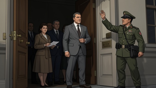 The Gestapo Holds Them from "Munich". Confinement in the Hotel Protest at the Door Masarík tells Legat that the Czech delegation is being prevented from leaving its room.