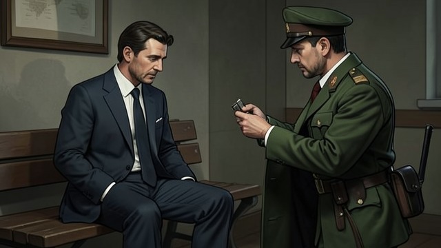 Sauer Searches the Berth from "Munich". Suspicion Made Physical A Search Sauer examines Hartmann’s clothes and luggage while Hartmann is away from his compartment.