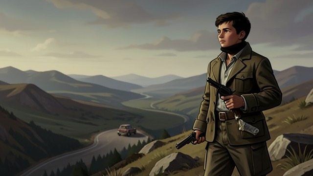 A Pistol on the Road from "The Forgiven". Waiting for the Car Ismael waits on the hill near the collision site with a pistol Abdellah has given him.