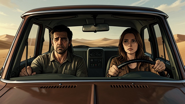 The Desert Crossing from "The Forgiven". A Journey Under Strain The Road David Henniger and Jo Henniger drive deeper into Morocco after a long day, carrying their marital tension into an unfamiliar…