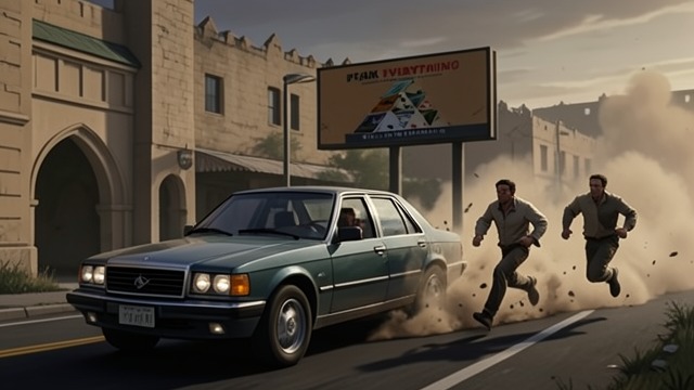 The Turnoff and the Blow from "The Forgiven". A Failed Recognition At a sign near the turnoff, Jo sees two men running toward the car with a cardboard sign advertising fossils.