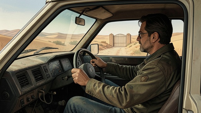 The Journey to Azna from "The Forgiven". A Father Reaches the Gate Abdellah drives with companions from Tafal’aalt to Azna after learning that Driss has died.