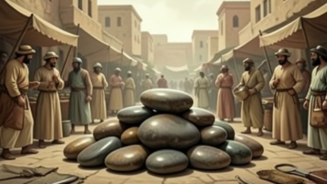 Work Made into Collectibles from "The Forgiven". A Local Economy David sees children, workers, and traders around the fossil trenches.