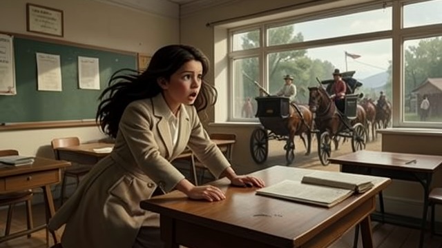 The Lesson Interrupted from "Heidi". A City Sound Misheard A burst of motion Heidi hears carriages and mistakes them for the wind in fir trees, rushing out and overturning the lesson table.