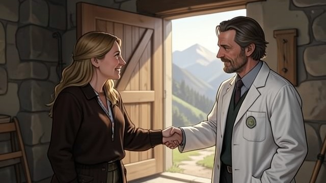 Heidi’s Welcome from "Heidi". Gratitude at the Door An unexpected greeting Heidi thanks the doctor for helping her return home. Her genuine affection brightens him immediately.