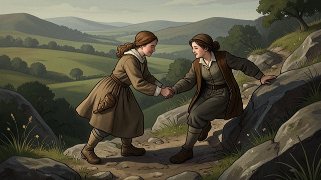 Nature Shared with Clara from "Heidi". Experience Becomes Generous A friend is introduced Heidi describes the flowers, then helps Clara reach the meadow after the chair is gone.