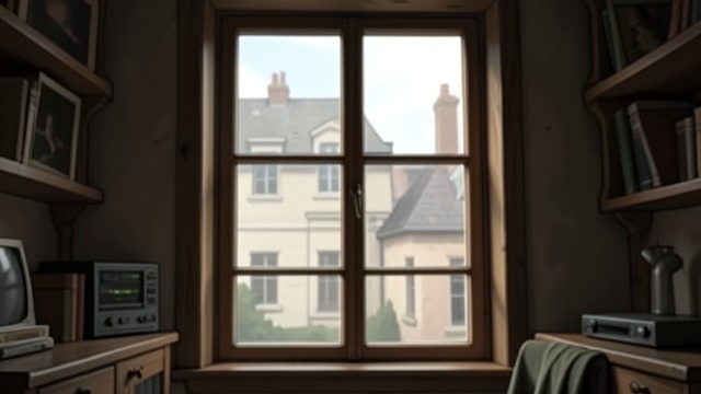 The City’s Closed View from "Heidi". The Sky Hidden Windows resist her Heidi tries to open the tall windows but sees only walls and neighboring buildings.