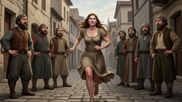 A Public Departure from "Heidi". Suspicion Renewed A misleading scene Villagers see Heidi hurried away and assume she is escaping danger.