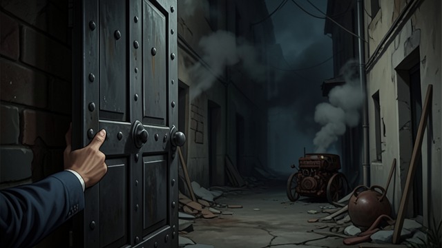 The Showroom Escape from "Shrine". Fenn Finds a Way Out Trapped by fire Fenn and Nancy are pinned inside the showroom as smoke and flames block the exits.